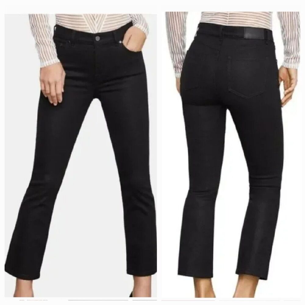 BCBGMaxazria NEW Womens Sz 29 Black Coated Metallic Shimmer Cropped Ankle Jeans